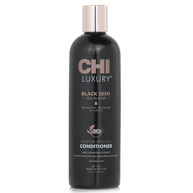 Luxury Black Seed Oil conditioner revitalizes and moisturizes hair, leaving it soft, shiny, and manageable.