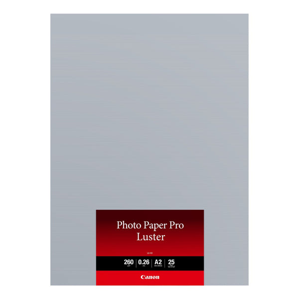 Premium Canon LU-101 A2 luster photo paper (25 sheets) with 260gsm, delivering vivid colors and sharp detail for professional prints.