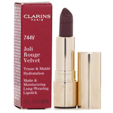 Luxurious matte lipstick #744 Plum by Clarins, offering vibrant color and deep hydration for perfectly moist lips.