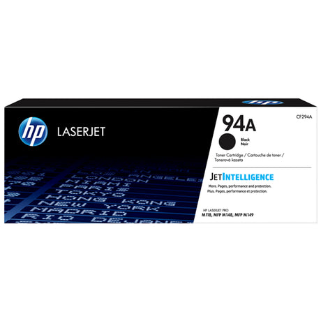 HP 94A Black Toner Cartridge for LaserJet Pro M148/M149, yielding 1,200 pages with sharp text and graphics for professional prints.