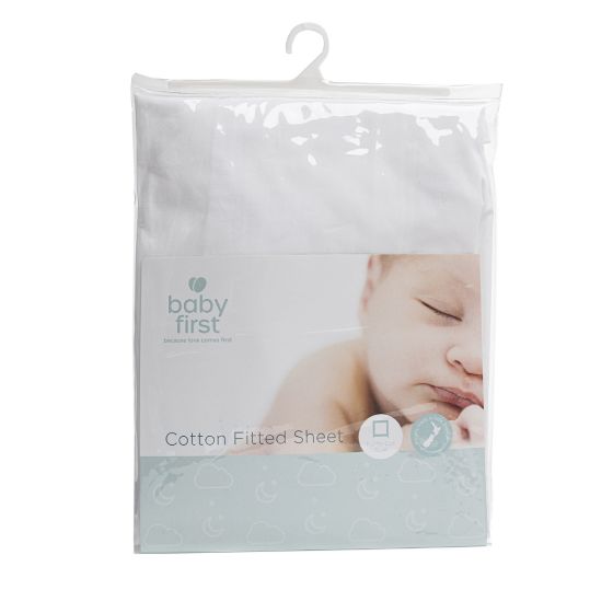 Portacot Cotton Sheet - Fitted White - Baby First