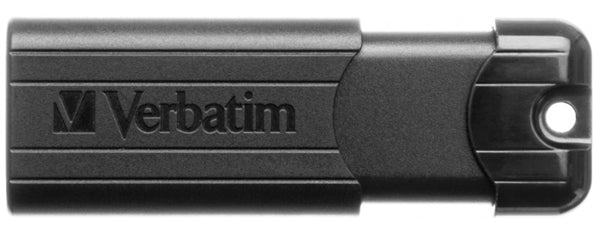 Verbatim Store'n'Go Pinstripe USB 3.0 Flash Drive 16GB in black, featuring a sleek slider design for efficient data storage.