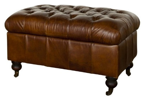 Chair Leather -Button Topseat W/Storage Vintage Cigar