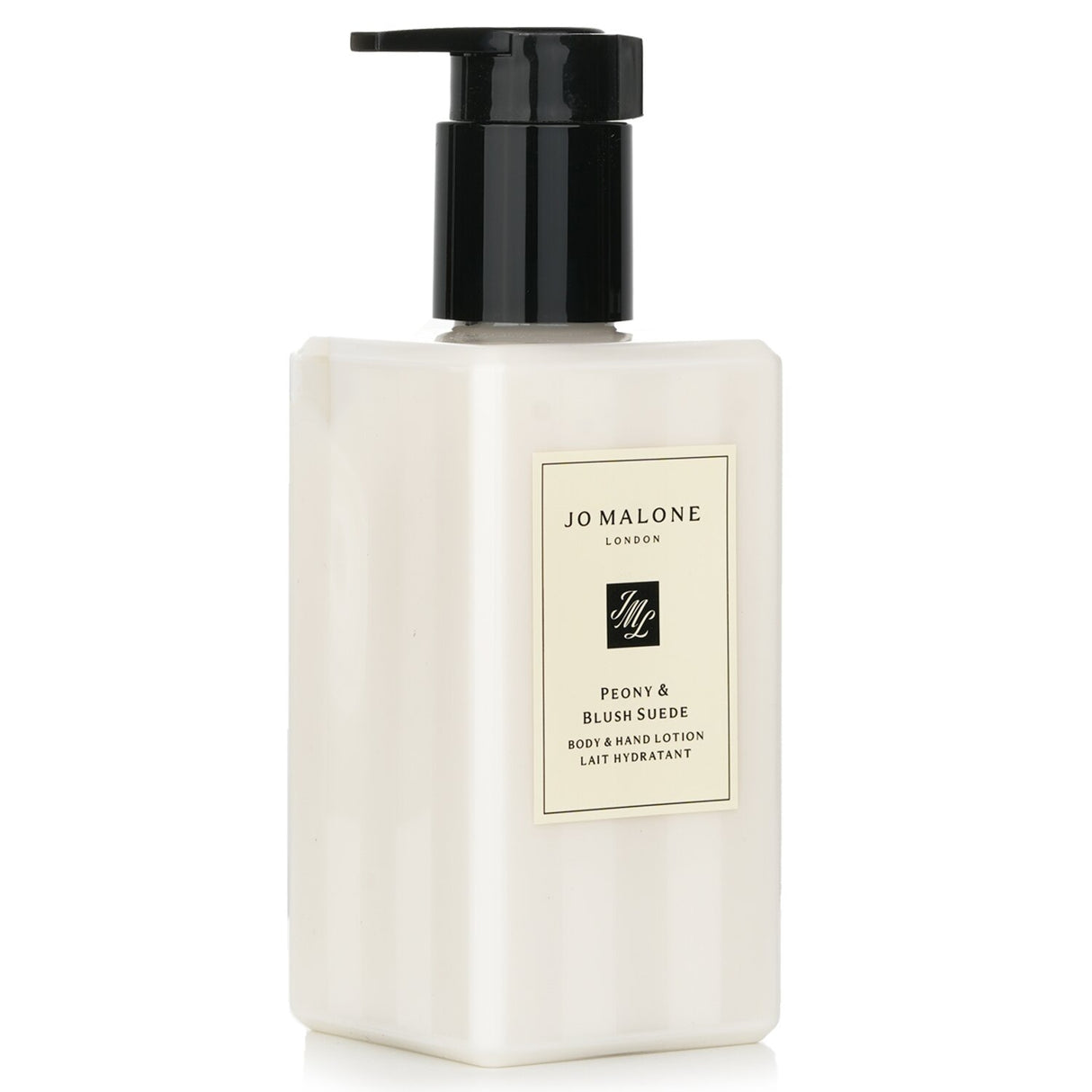 Jo Malone Peony & Blush Suede Body & Hand Lotion, 250ml, hydrating, silky texture, coconut oil, luxurious peony scent.