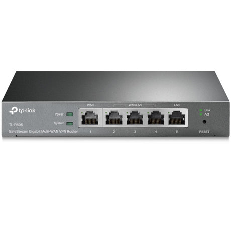 TP-Link ER605 router with five Gigabit ports, secure VPN, and centralized SDN management for reliable business networking.