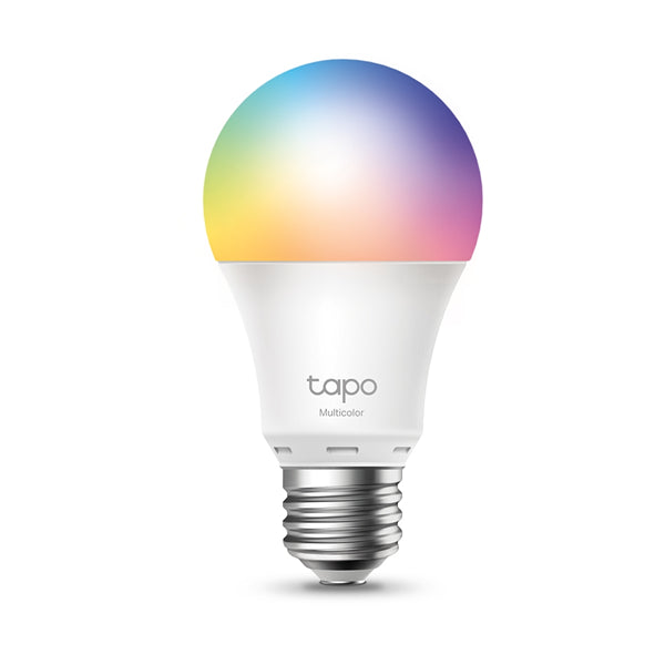 Smart Wi-Fi LED bulb with 16 million colors, dimmable and tunable white, E27 base, compatible with TP-Link Tapo app.