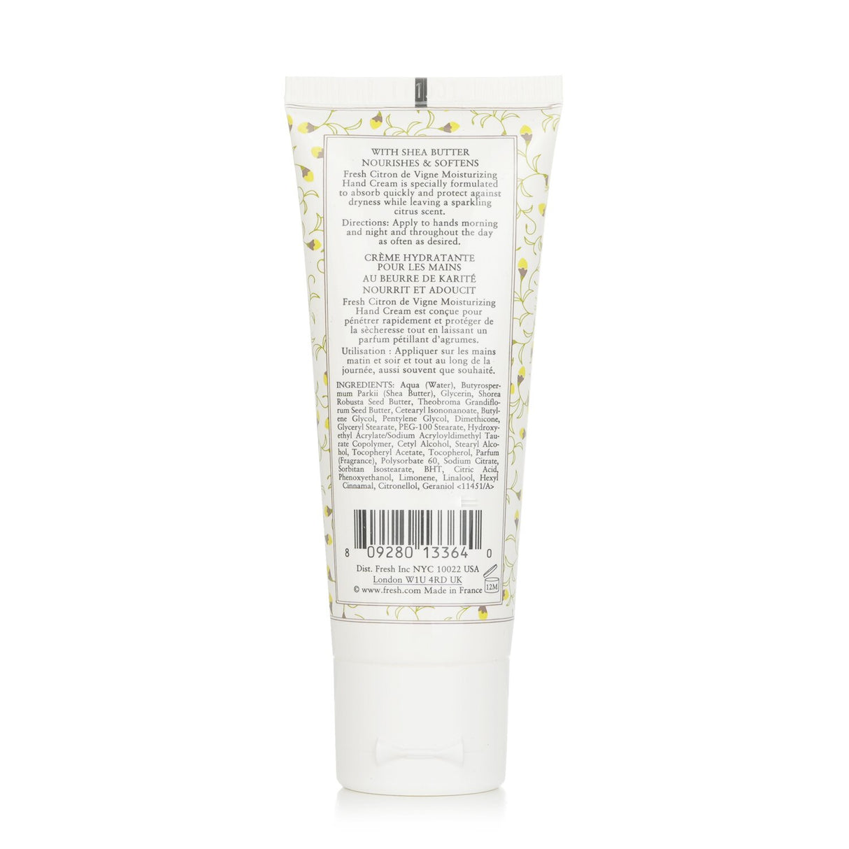 Luxurious 30ml moisturizing hand cream with citrus scent, enriched with emollient butters and Vitamin E for soft, hydrated hands.