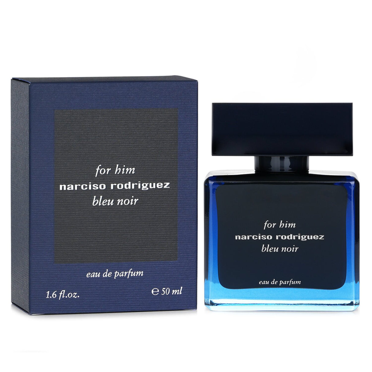 Narciso Rodriguez For Him Bleu Noir Eau De Parfum Spray, 50ml, a woody aromatic scent with nutmeg, musk, and rich cedar notes.