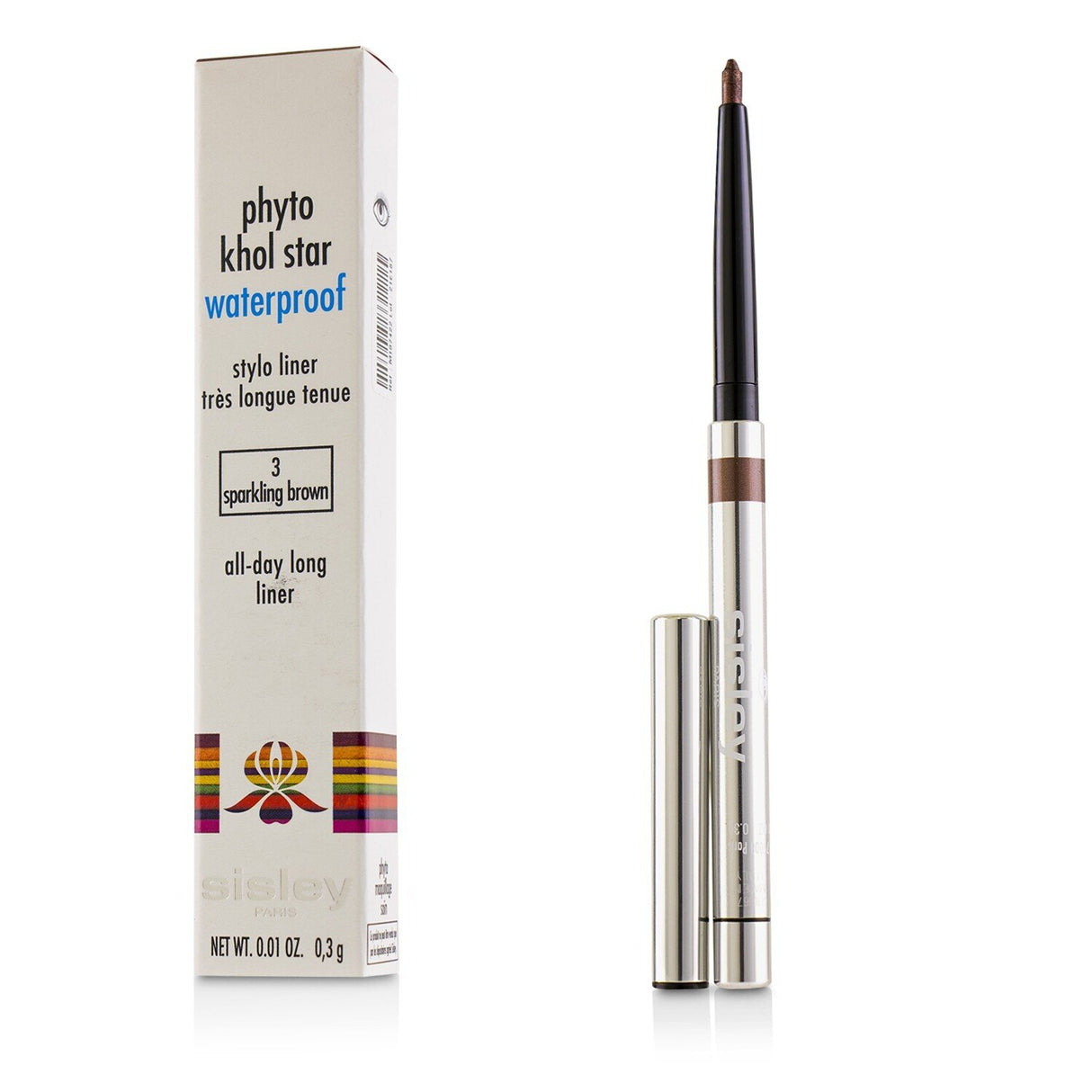 Sisley Phyto Khol Star Waterproof pencil in #3 Sparkling Brown; creamy, retractable eyeliner with long-lasting, nourishing formula.