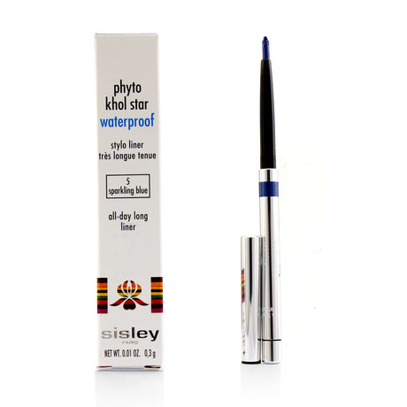 Sisley Phyto Khol Star Waterproof eyeliner in #5 Sparkling Blue, featuring a retractable, creamy tip for intense, long-lasting color.