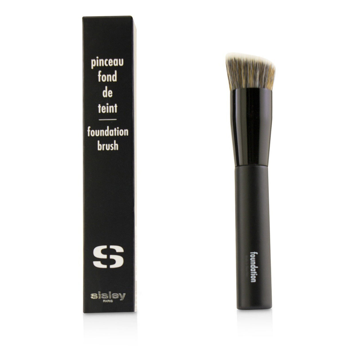 Ultra-soft foundation brush with a rounded, beveled shape for seamless application of liquid and powder foundations.