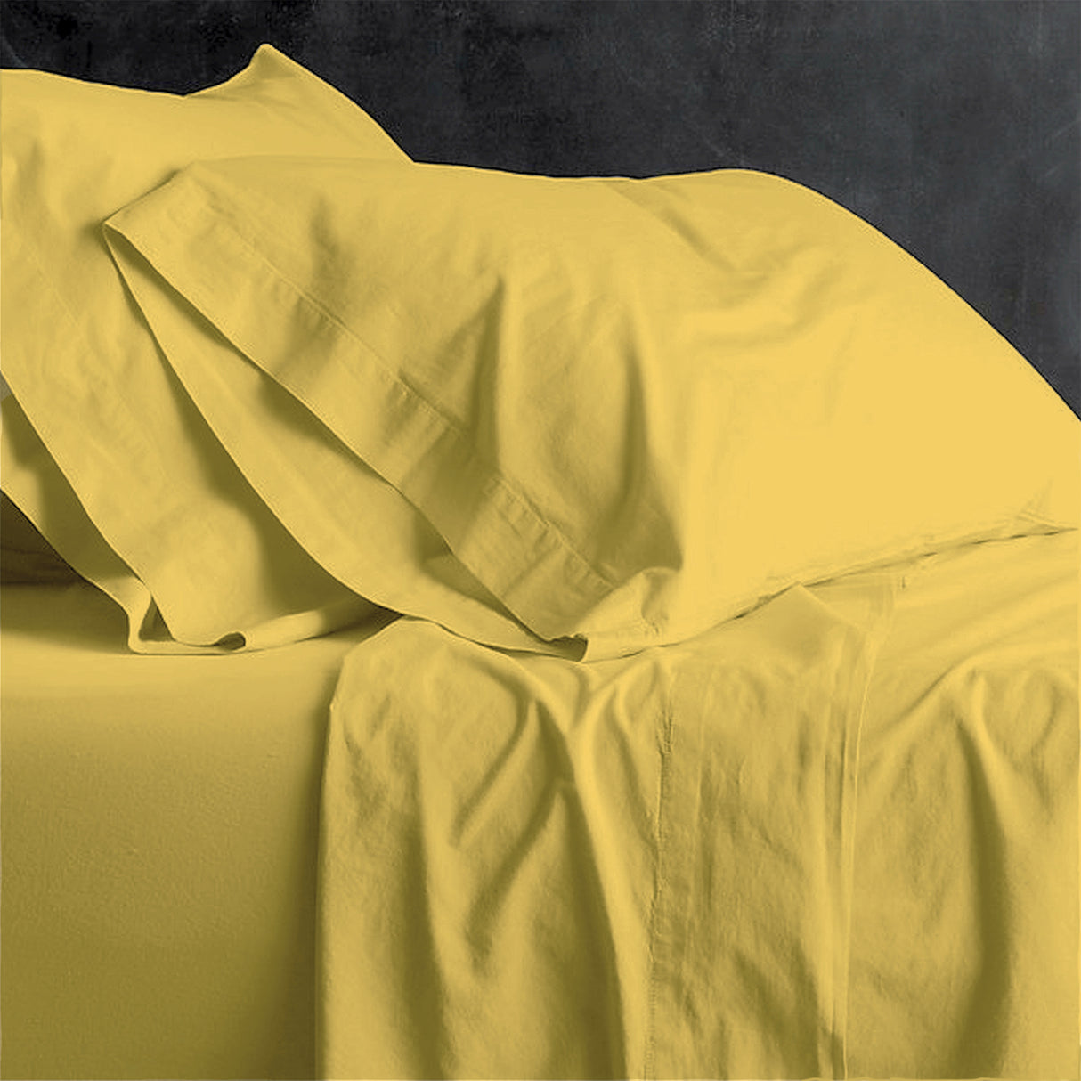 Park Avenue European Vintage Washed Cotton Sheet Set Queen Misted Yellow