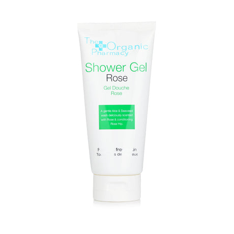 Organic Pharmacy Rose Shower Gel in a 200ml bottle, infused with Persian Rose for a fragrant, moisturizing cleanse.