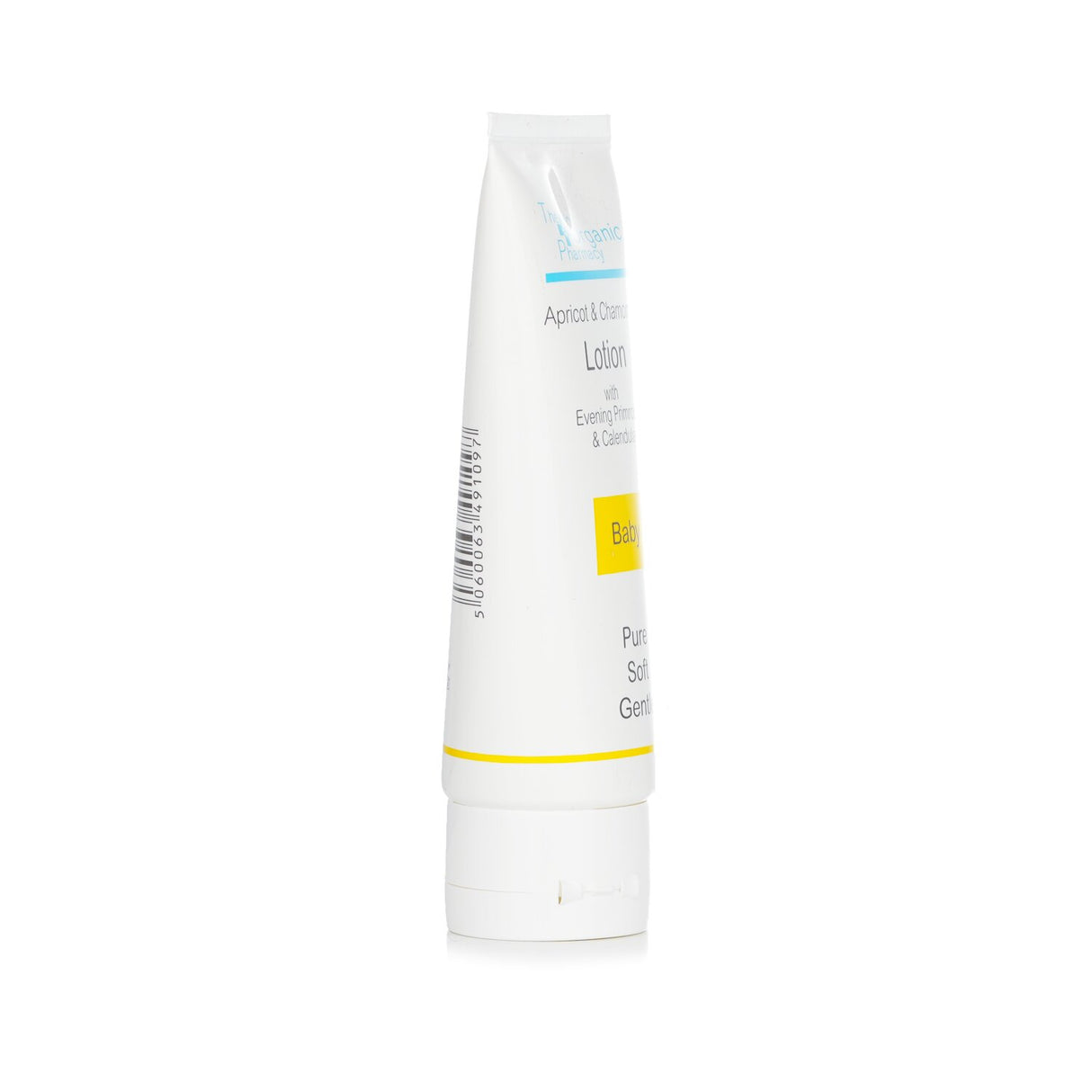 Gentle organic lotion for babies, enriched with Apricot and Chamomile, offering hydration without sticky residue.