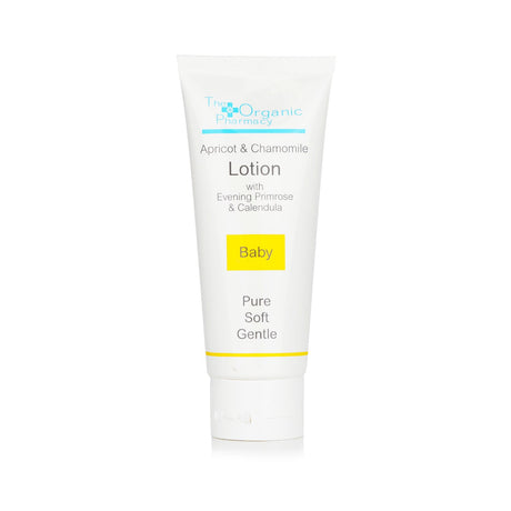 Organic baby lotion with apricot and chamomile, nourishing delicate skin, lightweight and non-sticky, 100ml.