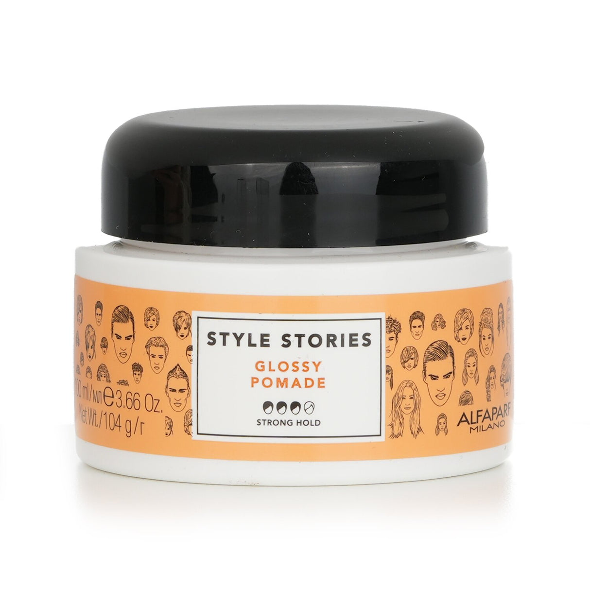 AlfaParf Style Stories Glossy Pomade offers strong hold and glossy finish for flexible, polished hairstyles up to eight hours.