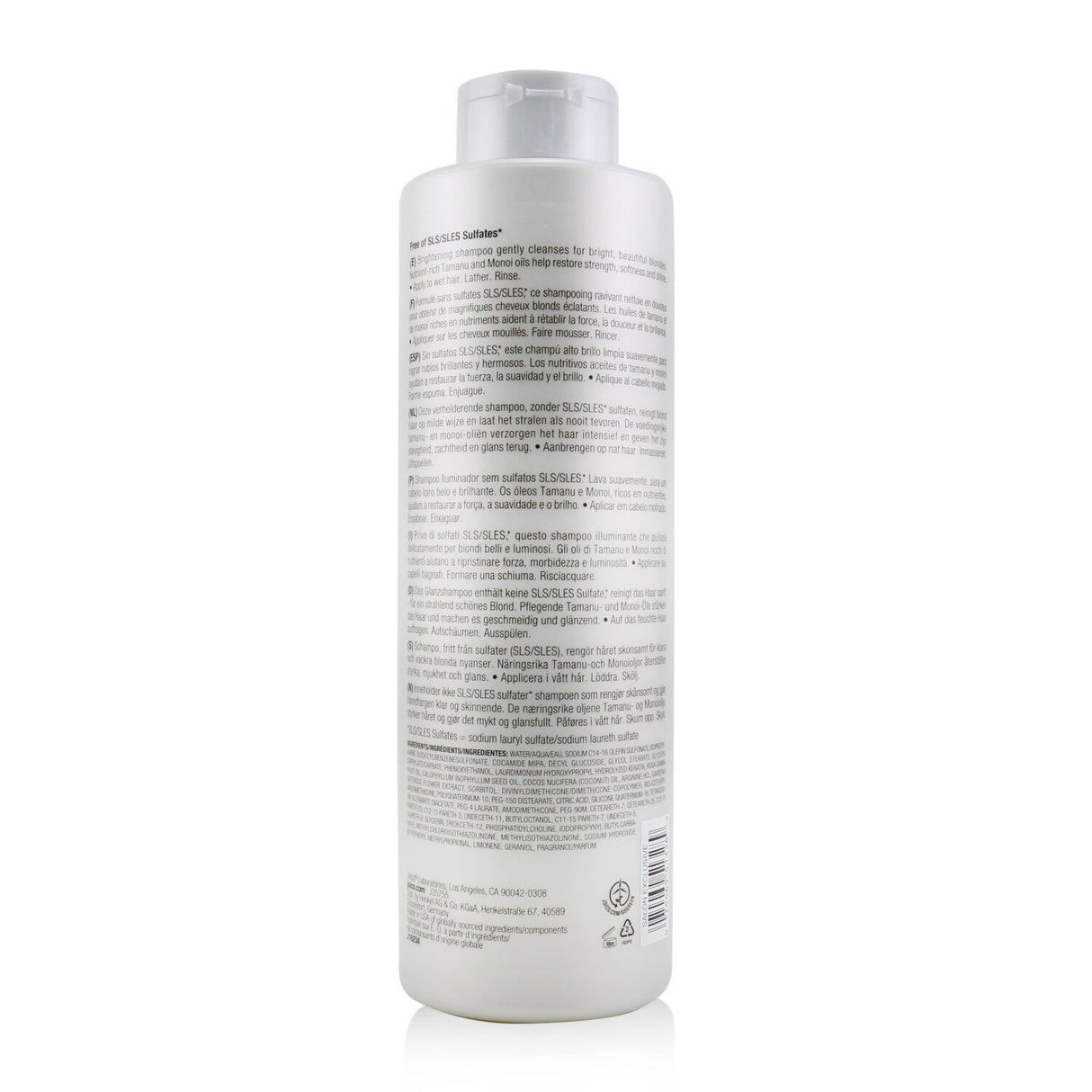 Joico Blonde Life Brightening Shampoo in 1000ml, sulfate-free, nourishes and illuminates blonde hair for vibrant shine.