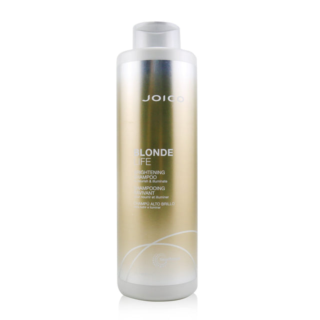 Joico Blonde Life Brightening Shampoo in 1000ml, sulfate-free, nourishes and illuminates blonde hair, controlling frizz and boosting shine.