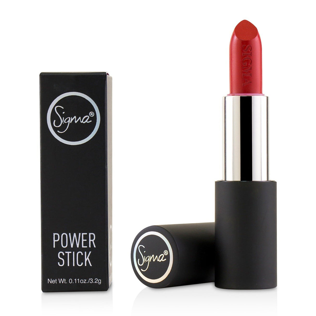 Sigma Beauty Power Stick in #BloodyGood, a vibrant, hydrating lipstick with a satin finish, free from harmful additives.