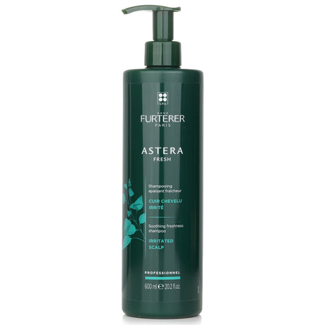 Rene Furterer Astera Fresh Shampoo in a 600ml bottle, gently soothes irritated scalps with mint and eucalyptus oils.