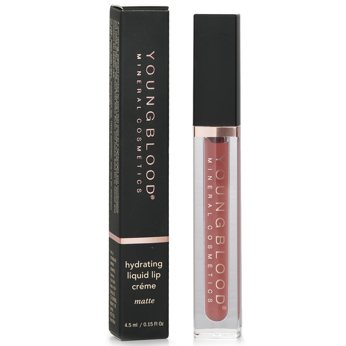 Youngblood Hydrating Liquid Lip Creme in Cashmere offers a vegan, matte finish with nourishing ingredients for soft, hydrated lips.