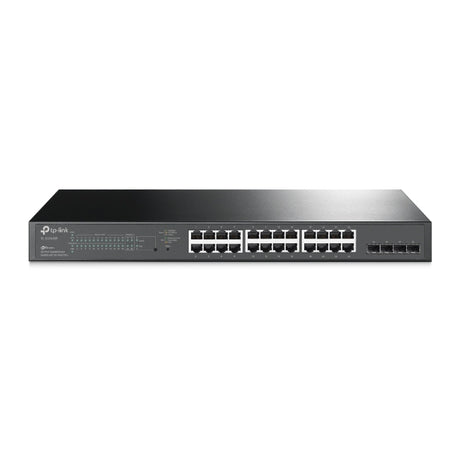 TP-Link SG2428P Omada SDN smart switch with 24 PoE+ ports, 250W power, ideal for businesses needing reliable network connectivity.