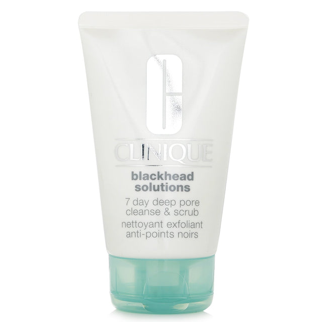 Clinique's Blackhead Solutions 7 Days deep pore cleanser and scrub in a 125ml tube, perfect for clearer, radiant skin.