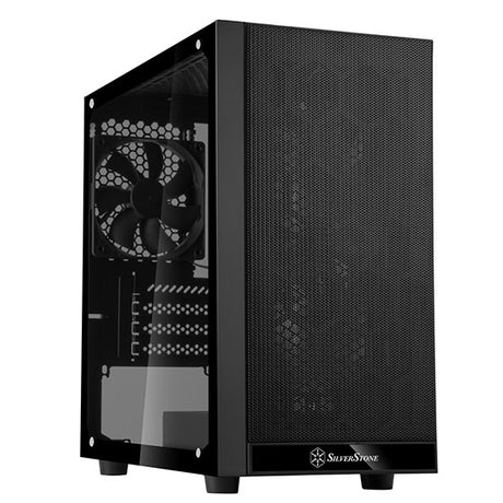 Compact black MiniTower case with tempered glass, optimized airflow, and support for advanced cooling setups.