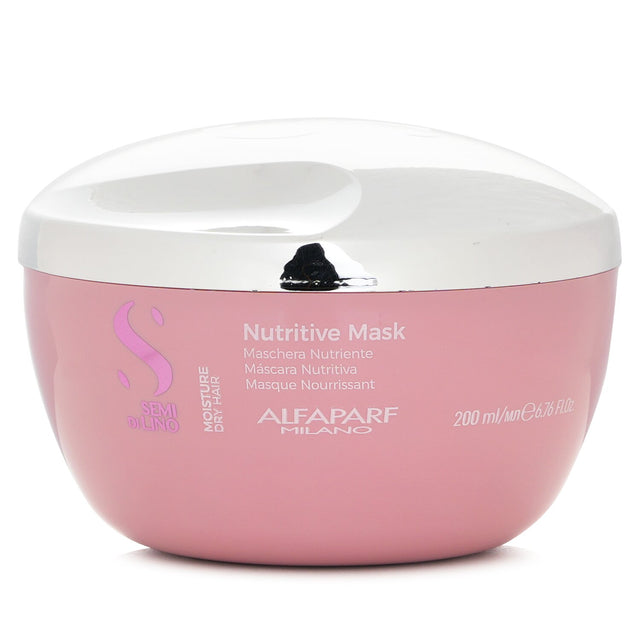 AlfaParf Semi Di Lino Moisture Nutritive Mask for dry hair, 200ml, offers intense hydration, color protection, and 24-hour shine.