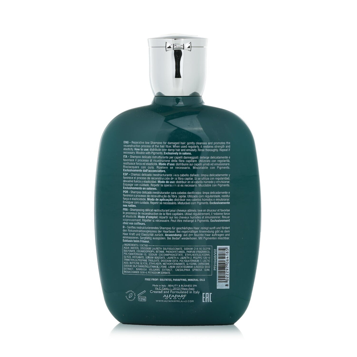 AlfaParf Semi Di Lino shampoo in a 250ml bottle, designed to repair and revitalize damaged, fragile hair while enhancing shine.