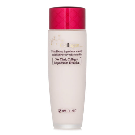 Lightweight 3W Clinic Collagen Regeneration Emulsion in 150ml bottle, hydrates and revitalizes skin for a radiant complexion.