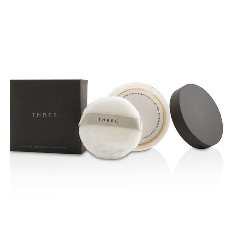 THREE Ultimate Diaphanous Loose Powder #02 Glow, 17g, ultra-fine, translucent powder for a luminous, bare skin finish.