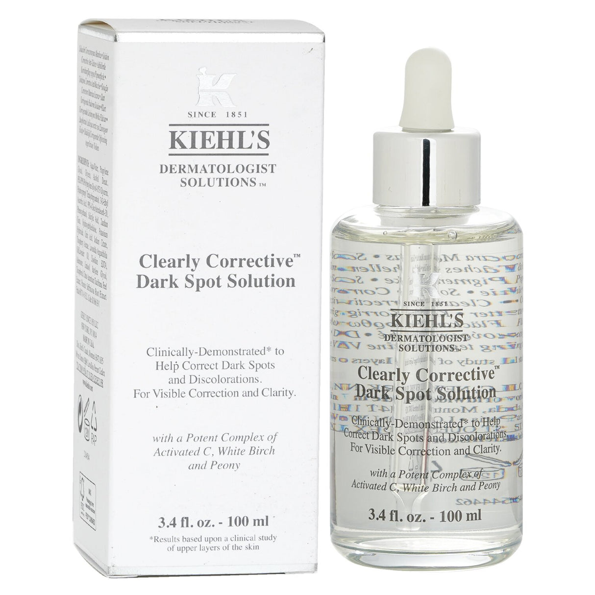 Kiehl's Clearly Corrective Dark Spot Solution 100ml: anti-spot serum with whitening complex for radiant, even-toned skin.