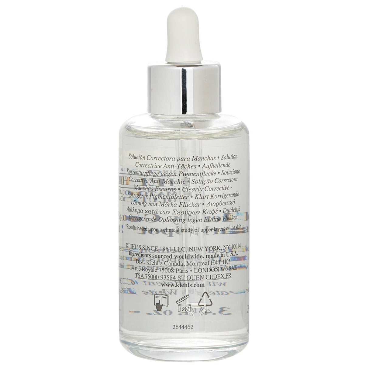 Kiehl's Clearly Corrective Dark Spot Solution bottle, 100ml, designed to reduce dark spots and enhance skin radiance.