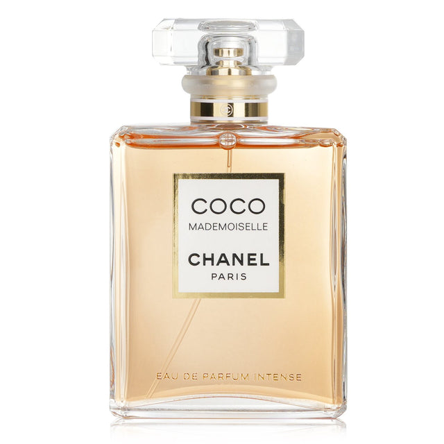 Chanel Coco Mademoiselle Intense perfume in 100ml bottle, featuring citrus, floral, and warm notes for evening elegance.