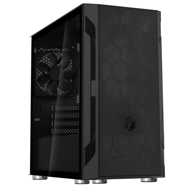 SilverStone Fara H1M mATX case with tempered glass side, steel mesh front, and adjustable drive cage for optimal airflow.