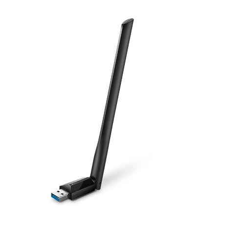 TP-Link Archer T3U Plus AC1300 USB adapter featuring dual-band Wi-Fi, high-gain antennas, and MU-MIMO technology for enhanced connectivity.