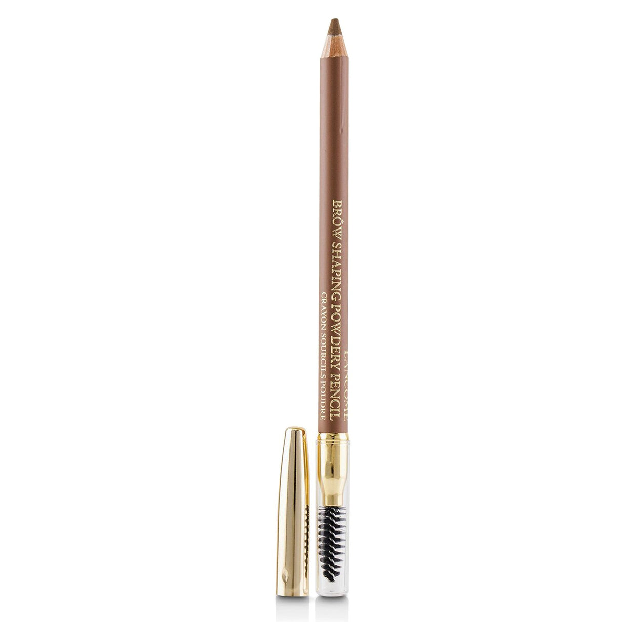 Lancôme Brow Shaping Powdery Pencil #02 Dark Blonde with dual ends for shaping, filling, and grooming brows effortlessly.