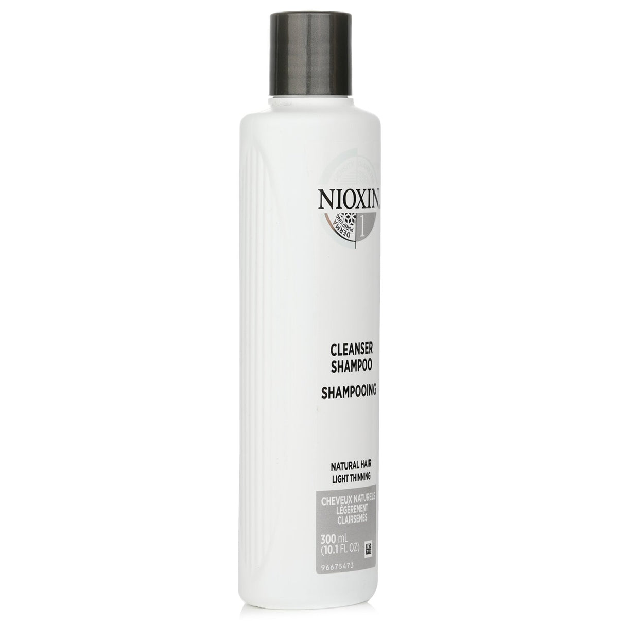 Nioxin Derma Purifying System 1 Cleanser Shampoo for natural hair, designed to cleanse and strengthen light thinning hair.