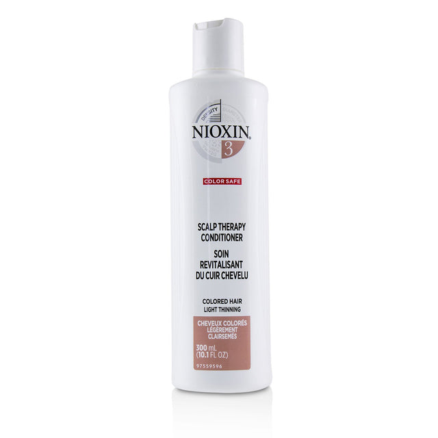 Nioxin Density System 3 Conditioner for colored hair, enhancing color protection and strength against light thinning.