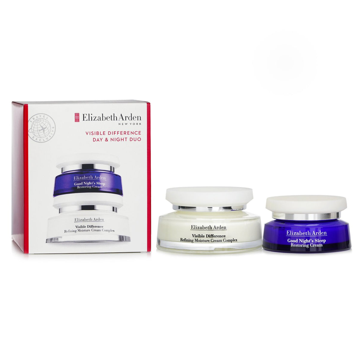 Elizabeth Arden Visible Difference Day & Night Duo includes hydrating Refining Moisture Cream and soothing Good Night's Restoring Cream.