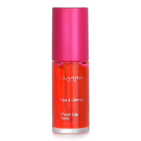 Clarins Water Lip Stain #01 Rose Water in a 7ml tube offers vibrant, long-lasting color with moisturizing Raspberry Water and Aloe Vera.