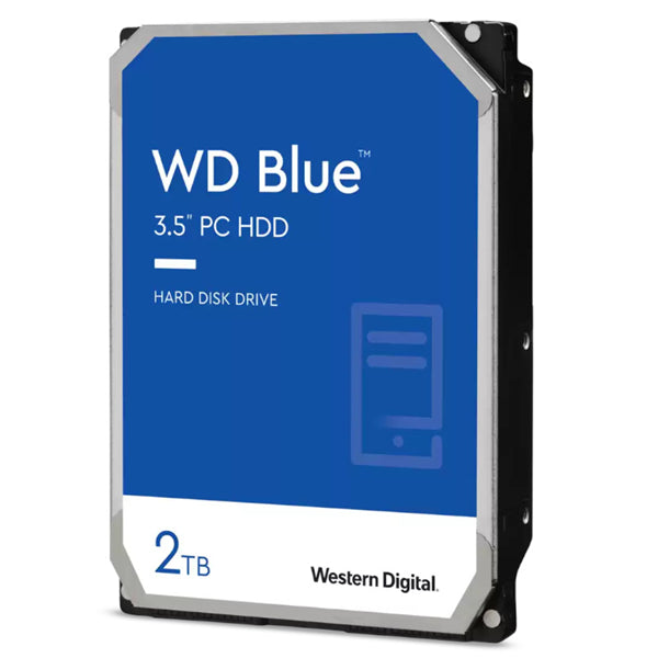 WD Blue 2TB SATA HDD, 7200RPM, high storage capacity, ideal for desktops and gamers, with a 2-year warranty included.