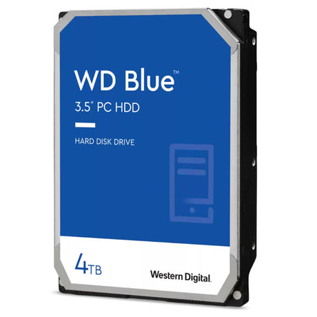 WD Blue 4TB SATA HDD, 5400RPM, 256MB cache, ideal for desktop storage and data management with 2-year warranty.