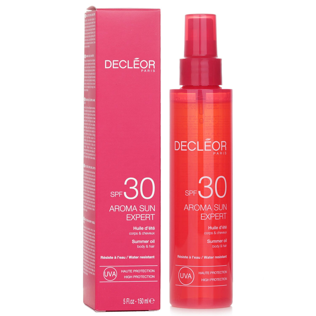 Decleor Aroma Sun Expert Summer Oil SPF 30 for body and hair in 150ml, offering hydration and sun protection with a silky texture.