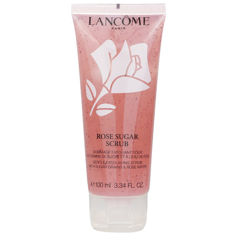Lancome Hydra Zen Rose Sugar Scrub in 100ml, a gentle exfoliator with sugar grains, honey, and rose water for radiant skin.