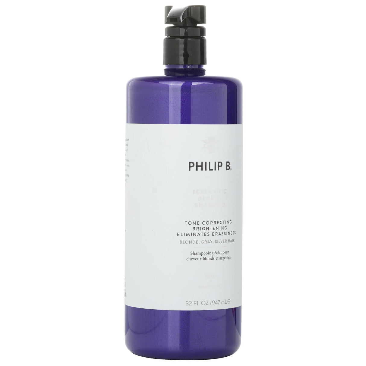 Philip B Icelandic Blonde Shampoo bottle, 32oz, designed to brighten blonde and silver hair while eliminating brassiness.