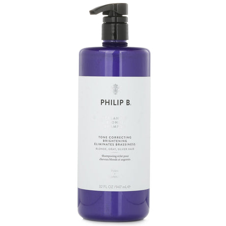 Philip B Icelandic Blonde Shampoo for blonde and silver hair, eliminates brassiness, enhances shine, and nourishes with botanicals.