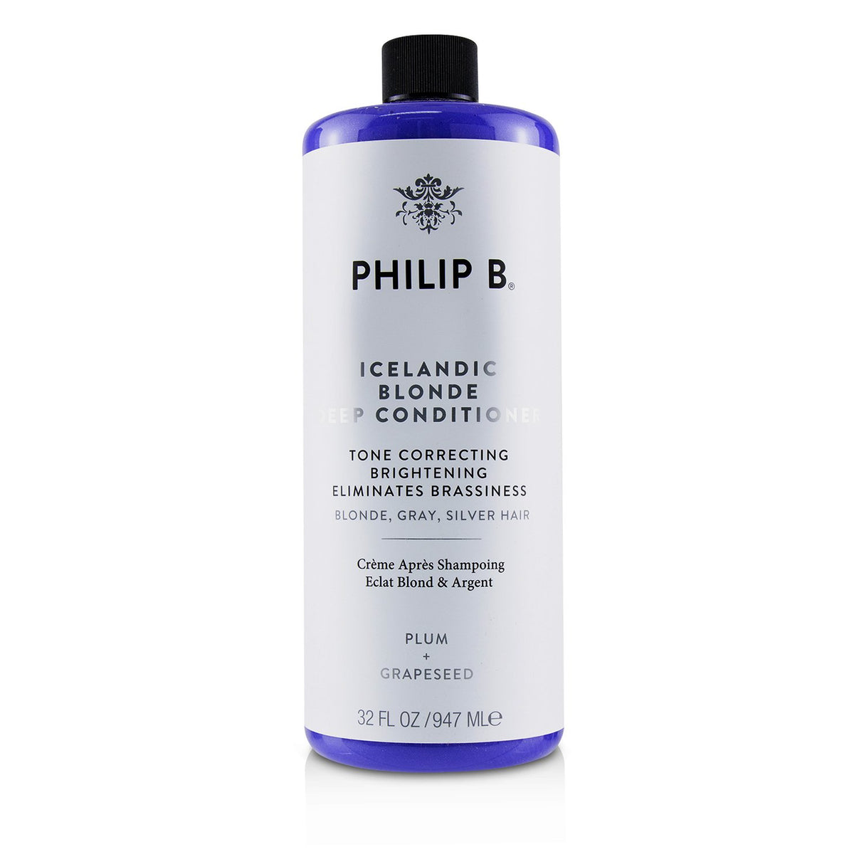 Philip B Icelandic Blonde Deep Conditioner bottle, designed to brighten blonde and silver hair while eliminating brassiness.