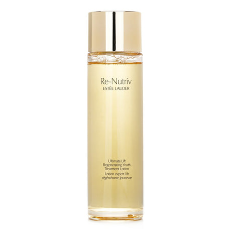 Luxurious Estee Lauder Re-Nutriv lotion, enriched with 24k Gold and floral extracts for bright, hydrated, youthful skin.